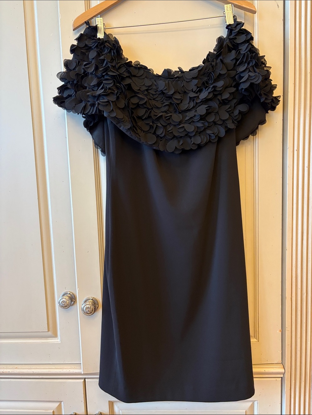 Badgley Mischka Black Strapless Petal-Trim Cocktail Dress